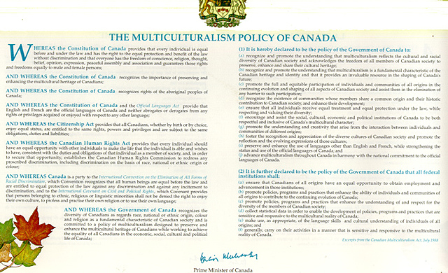 Canada adopts official multiculturalism