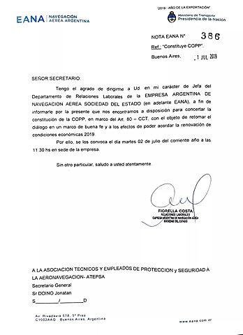 LA EANA CITA A ATEPSAPARA CONTINUAR NEGOCIACIÓN