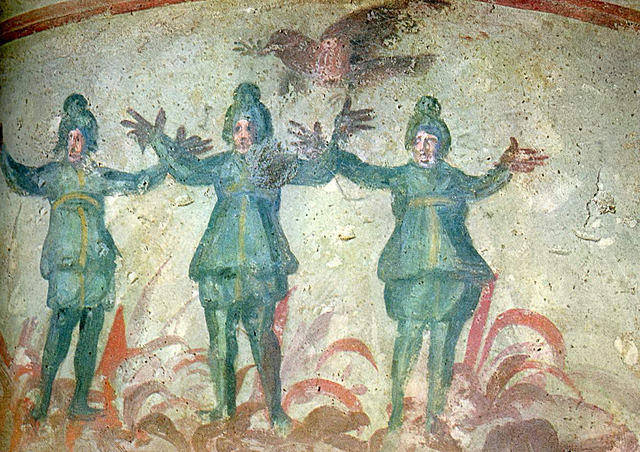 Catacombe de Priscille, Les trois hébreux dans la fournaise. Cubiculum de la 'Velatio'