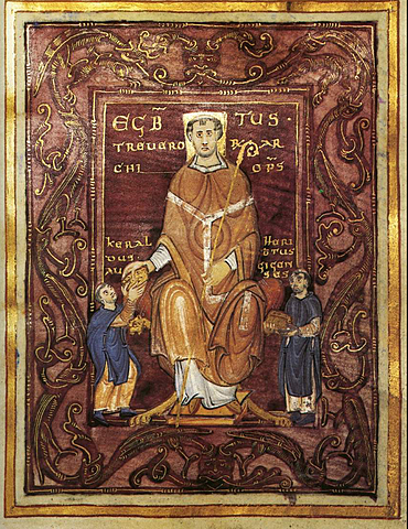 Codex Egberti, Egbert entouré des deux moines Keraldet Héribert