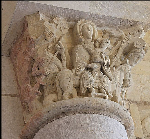 Saint-Benoît-sur-Loire, abbatiale chapiteau du porche: la Fuite en Egypte
