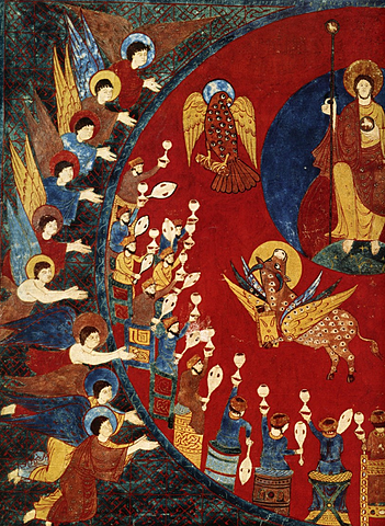 Illustration du Commentaire de l’Apocalypse de Beatusde Liébana: le Christ et les 24 Vieillards de l’Apocalypse,