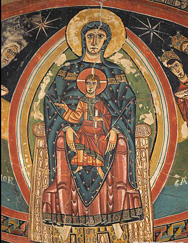 Tahull, église Santa-Maria, abside, La Vierge à l’Enfant entourée des rois Mages