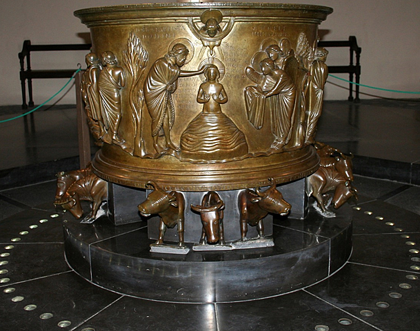 Renier de Huy, fonts baptismaux, baptême du Christ
