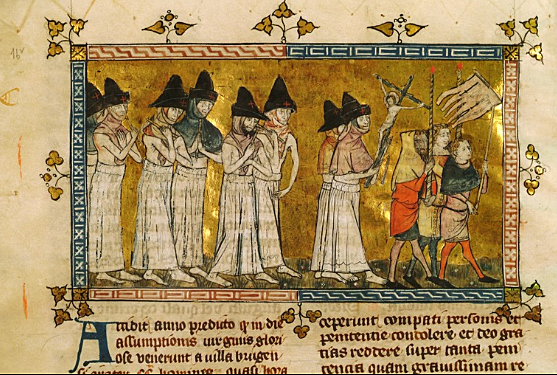 rocession de flagellantsMiniature de PierartdouTielt dans un manuscrit de chroniques de Gilles li Muisis