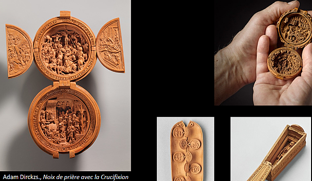 Adam Dirckzs., Noix de prière avec la Crucifixion et le Christ devant Pilate