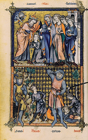 Maître Honoré (et atelier)Bréviaire de Philippe le BelL’onction de David ; David contre Goliath