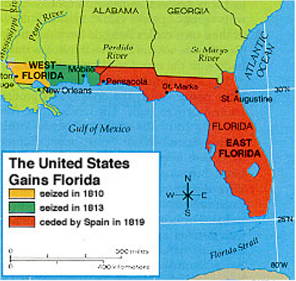 1819 Florida ceded by Spain to the United States