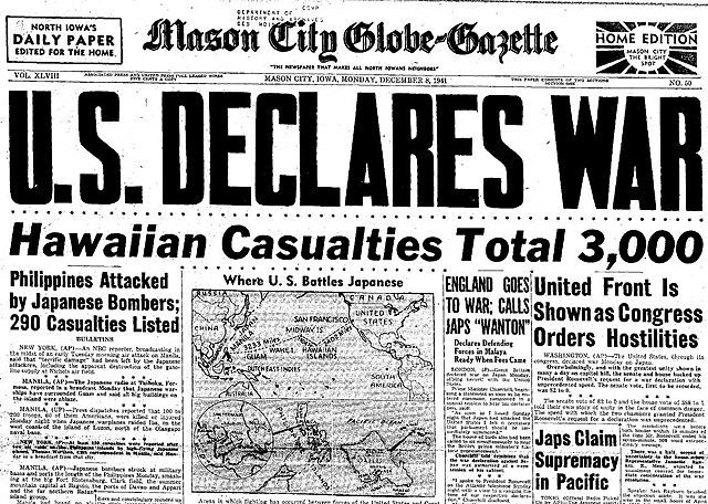 Congress declares war on Japan