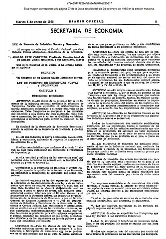 Promulgación de la Ley de fomento de industrias de la transformación