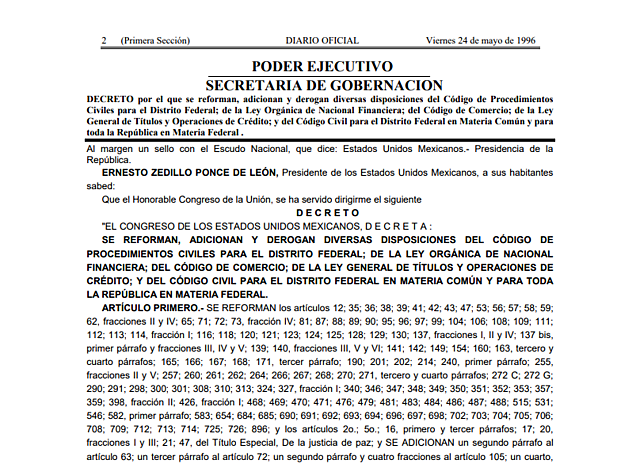 Reforma al Código de Comercio en 1996.