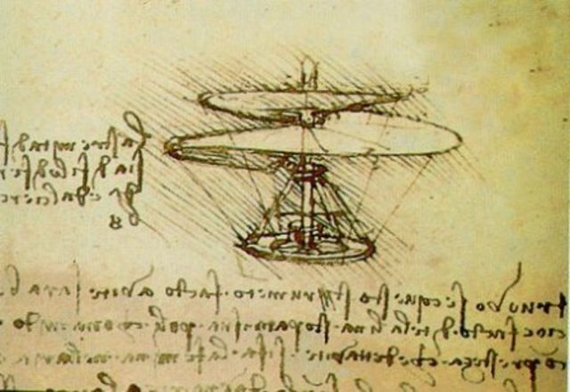 Leonardo Da Vinci draws the first helicopter-like device.