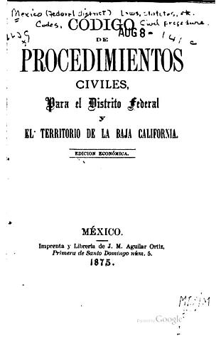 Codigo de Procedimientos Civiles para el Distrito Federal y Territorios Federales