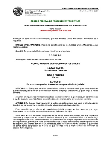 Reforma del Código Federal de Procedimientos Civiles