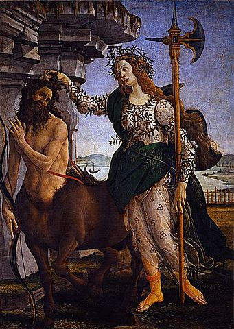 Pallas and the Centaur. Tempera painting by Sandro Botticelli (c. 1485)