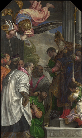 The Consecration of Saint Nicholas. Oil painting by Paolo (Caliari) Veronese (c. 1560)