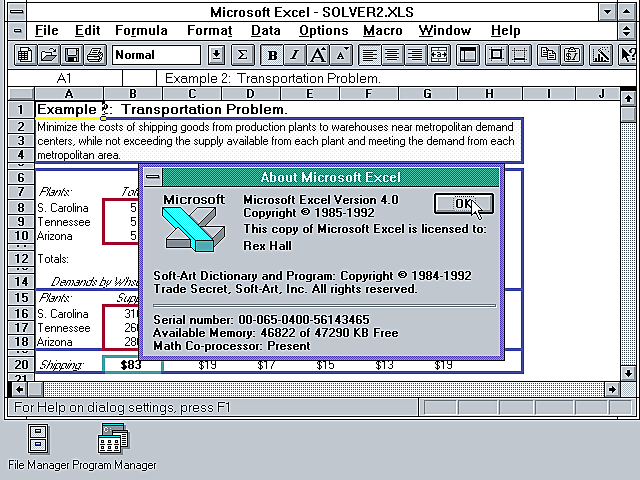 MICROSOFT EXCEL 4.0