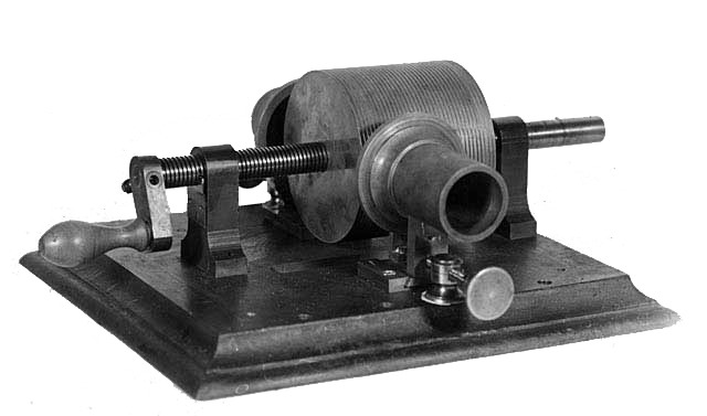 Thomas Edison invents the phonograph, a device to record sound on a wax cylinder.