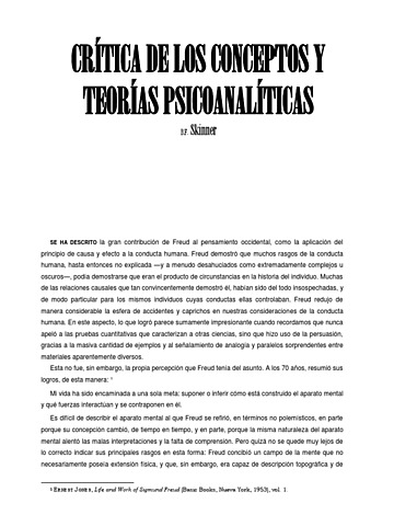 Skinner - “Crítica a los conceptos y teorías psicoanalíticos"