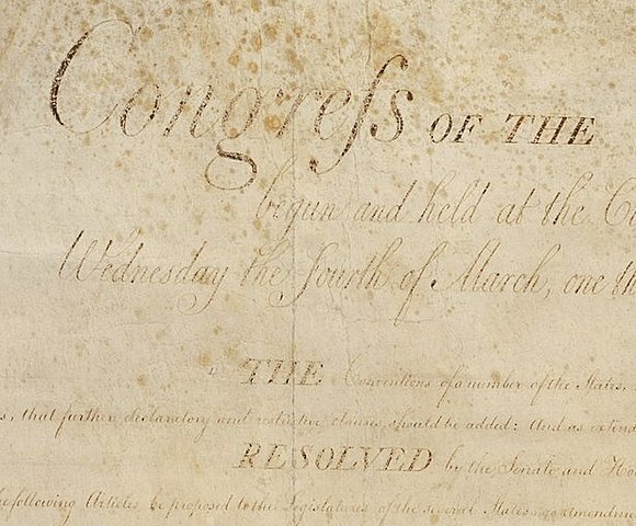 Bill of Rights passed by Congress and sent to the states for ratification