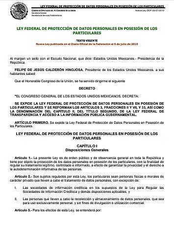 Ley Federal de Protección de Datos Personales en Posesión de Particulares