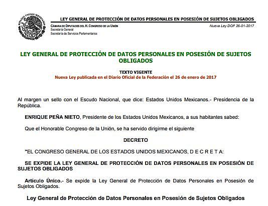 LEY GENERAL DE PROTECCIÓN DE DATOS PERSONALES EN POSESIÓN DE SUJETOS OBLIGADOS