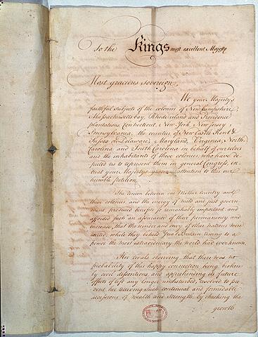 Olive Branch Petition sent to England