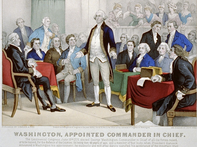 George Washington selected as the commander in chief