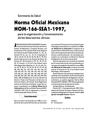Publicación de la NOM-166-SSA1- 1997