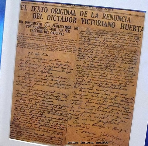 Huerta renuncia a la presidencia