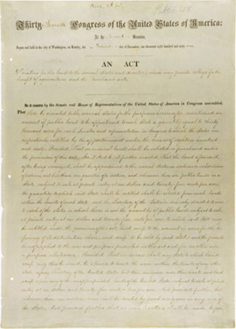 The Morrill Act of 1862 is passed