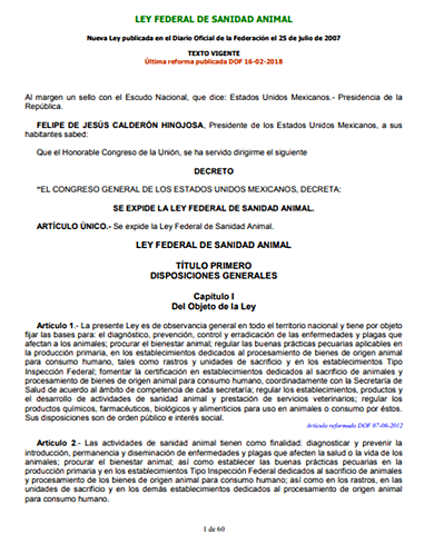 Ley Federal de Sanidad Animal (2007)