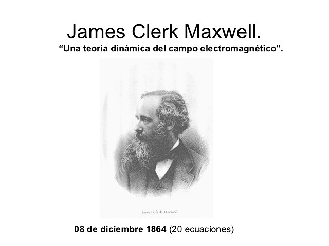 James Clerk Maxwell desarrolla la "Teoría Dinámica del campo elecctromagnético" .