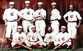 An all-professional team, the Cincinnati Red Stockings, takes the field for the first time.