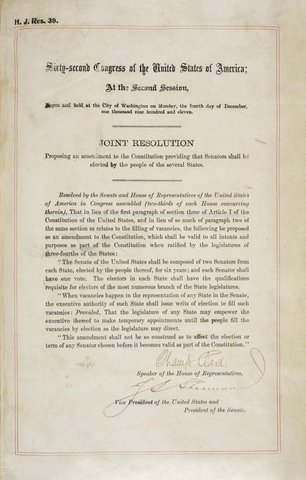 Seventeenth Amendment Ratified
