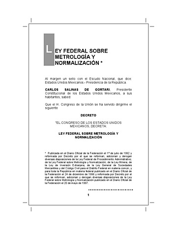 Modificación y reforma la ley federal sobre metrología
