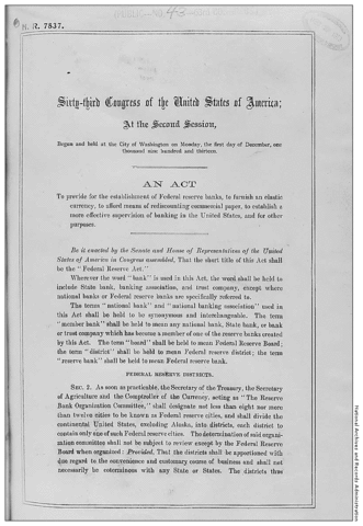 Federal Reserve Act Ratified