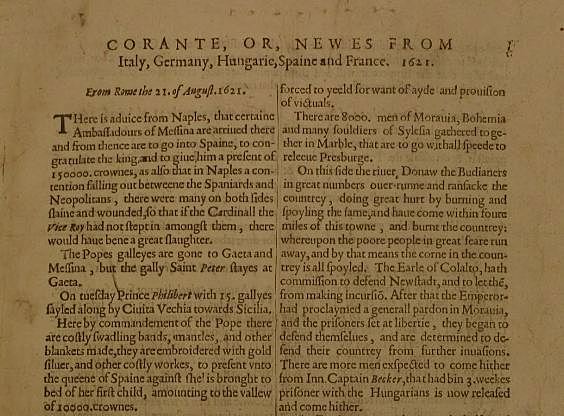 1st English newspaper: Weekly Newes