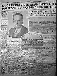 en el diario oficial de la federación se publica el decreto presidencial del general Lázaro Cárdenas que orden la creación de IPN