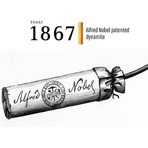 Alfred Nobel recieves his patent for dynamite.