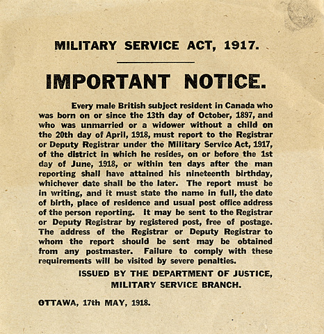 Military Service Act is passed in Canada