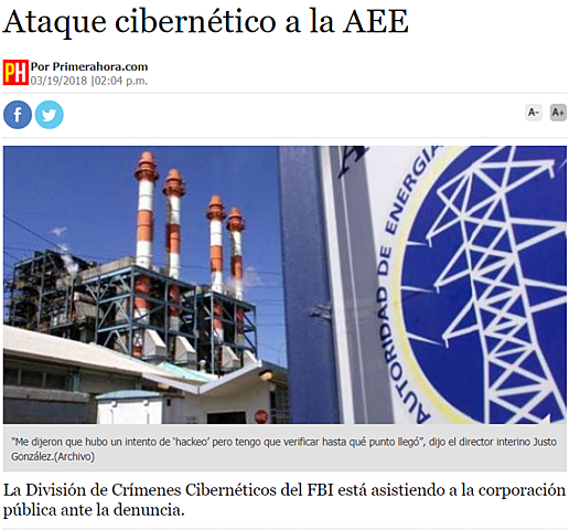 Ataque cibernético en AEE