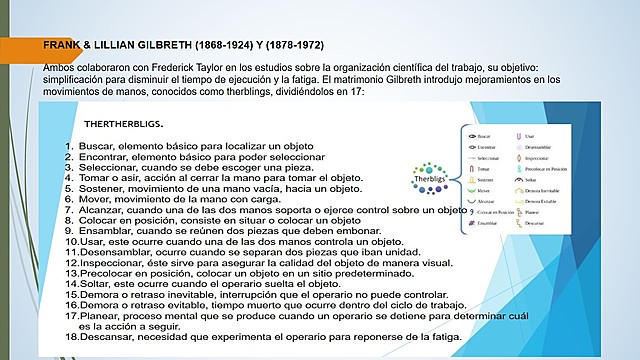 FRANK & LILLIAN GILBRETH (1868-1924) Y (1878-1972), ESCUELA CIENTÍFICA