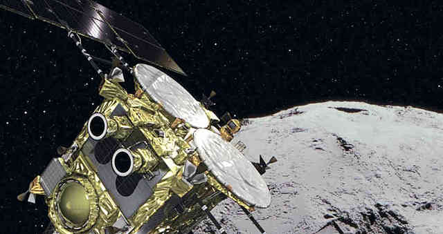 Sonda japonesa en cráter de un asteroide