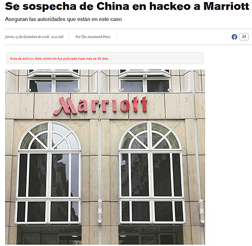 Se sospecha de China en hackeo a Marriott