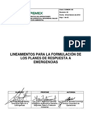COMERI 145: Lineamiento para la Formulación de los Planes de Respuesta a Emergencias