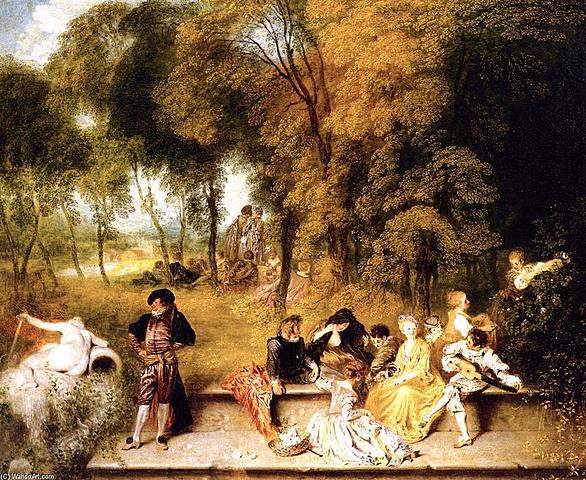 Reunion al aire libre, 1719, Jean Antoine Watteau