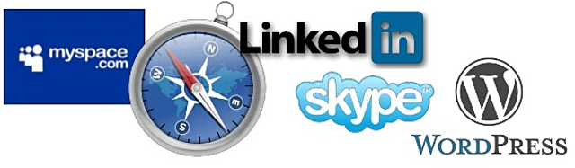 aparición de Safari, MySpace, LinkedIn, Skype y WordPress