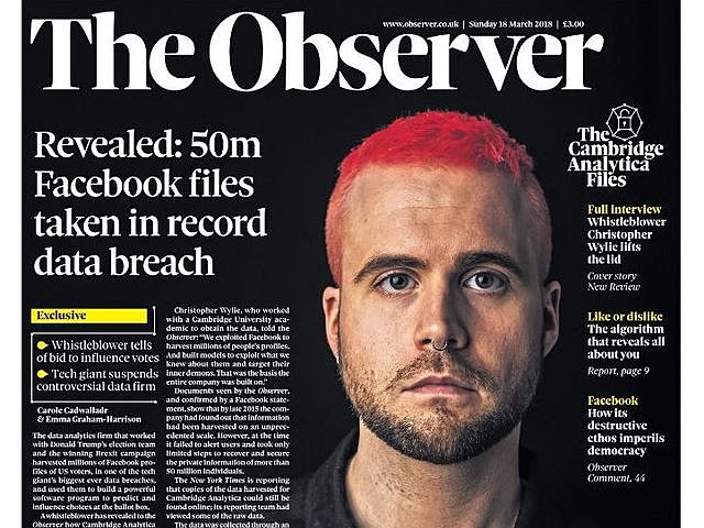 Informes de The New York Times y The Guardian (The Observer) revelan cómo Cambridge Analytica, que trabajó con la campaña de Donald Trump en las elecciones de 2016 y obtuvo los datos de millones de usuarios de Facebook.