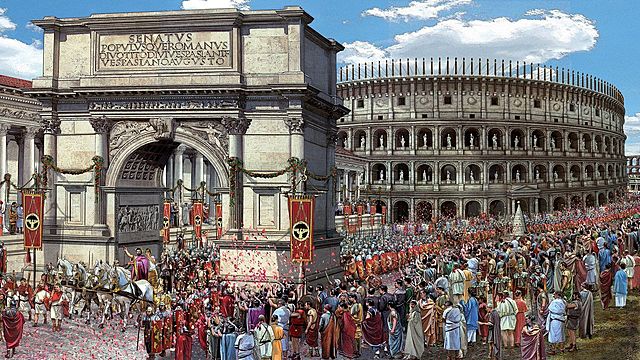 Triunfo en Roma por victorias en Dacia y Arabia